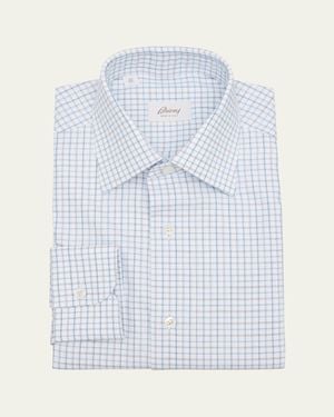 Brioni Cotton Graph Check Dress Shirt - Blue