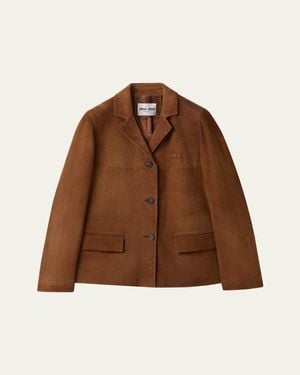 Miu Miu Topstitched Suede Single-Breasted Jacket - Brown