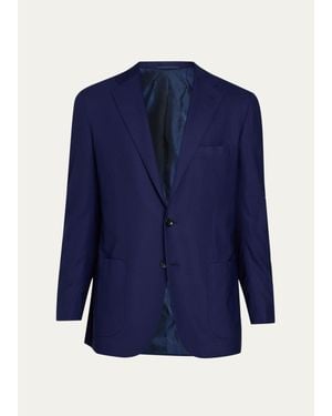 Kiton Wool Solid Single-Breasted Sport Coat - Blue