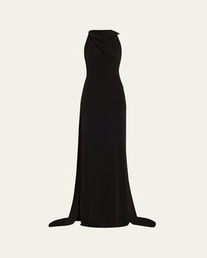 Brandon Maxwell Presley High-Neck Sleeveless Cape Gown - Black