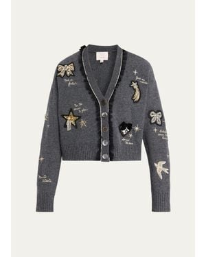 Cinq À Sept Holiday Doodles Embroidered V-Neck Cardigan - Multicolor