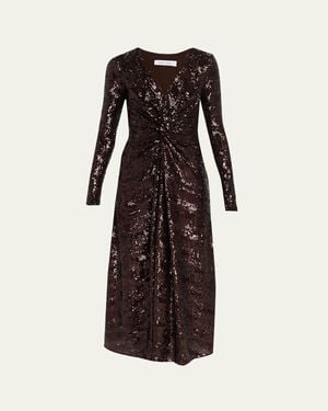 Prabal Gurung Twisted Front Long-Sleeve Sequined Midi Dress - Black