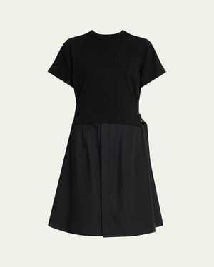 Sacai Cotton Poplin X Knit Shirtdress - Black