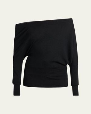 Tom Ford Wool-Silk Asymmetric Off-Shoulder Sweater - Black