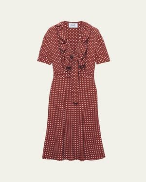 Prada Polka Dot Silk Midi Dress - Red