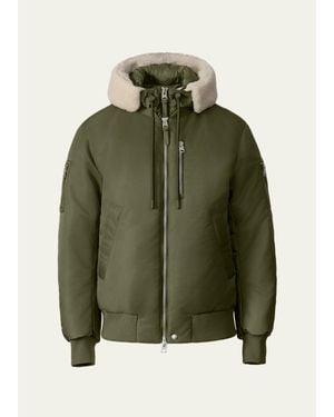 Mackage August Bomber Jacket With Shearling-Trimmed Hood - Green