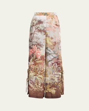 Kobi Halperin Helena Wide-Leg Botanical-Print Pants - Natural