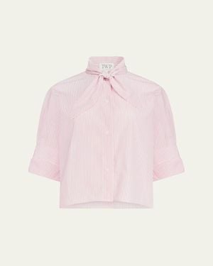 Twp Tie One On Striped Button-Front Shirt - Pink