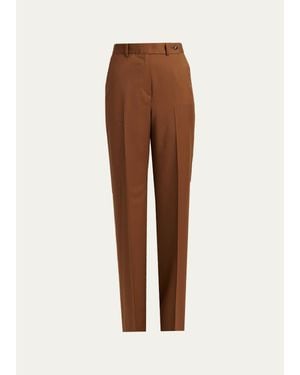 Kiton High-Rise Wool Wide-Leg Pants - Brown