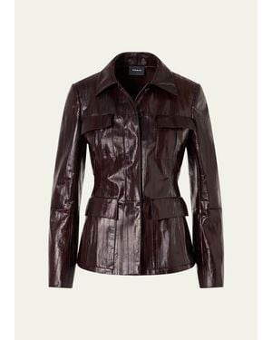 Akris Kimia Lacquered Eel Leather Fitted Jacket - Brown