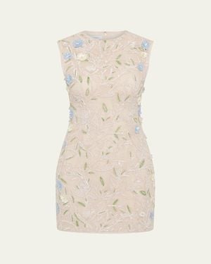 Rachel Gilbert Mistral Floral Applique Cotton Mesh Mini Dress - Natural