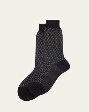 Bresciani Cotton-Stretch Geometric Mid-Calf Socks - Blue