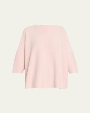 Eskandar Cashmere Slash Neck 3/4-Sleeve Sweater - Pink