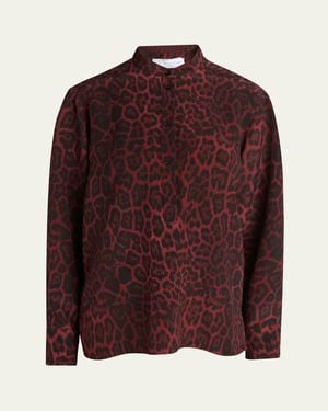 Stella McCartney Ava Henley Leopard Print Blouse - Brown