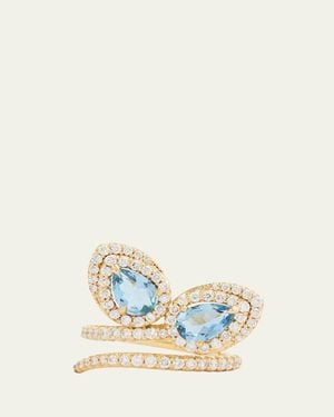 Jamie Wolf 18K Script Petal Ring With Aquamarine And Diamonds - White