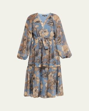 Kobi Halperin Belle Tiered Floral-Print Midi Dress - Blue