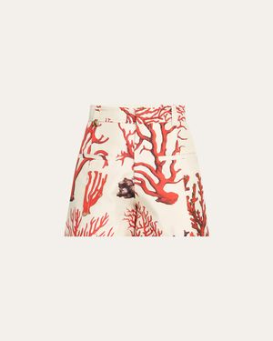 Libertine Venetian Coral High-Rise Silk Shorts - Red