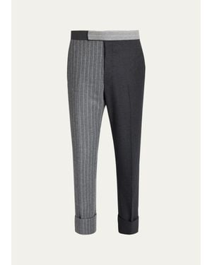 Thom Browne Fit 1 Classic Backstrap Banker Stripe Flannel Pants - Gray