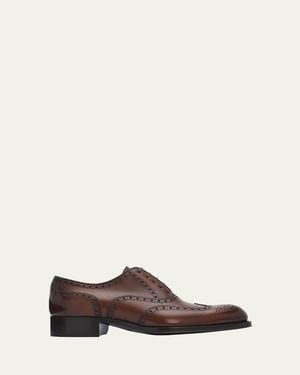 Tom Ford Edgar Burnished Leather Brogue Oxford Shoes - Brown