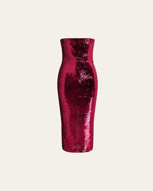 Alex Perry Strapless Sequined Mesh Midi Cocktail Dress - Red