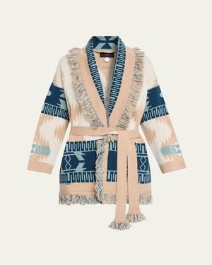 Alanui Icon Jacquard Fringed Wrap Cardigan - Blue