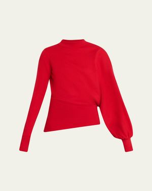 A.W.A.K.E. MODE Slouched Asymmetric-Sleeve Top - Red