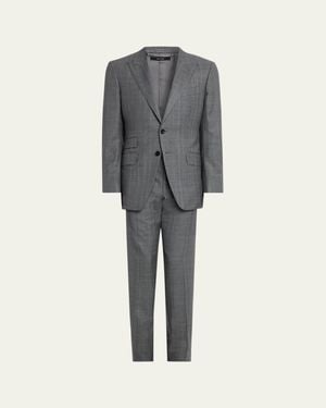Tom Ford Herringbone Wool Prince Of Wales Peak-Lapel Suit - Gray