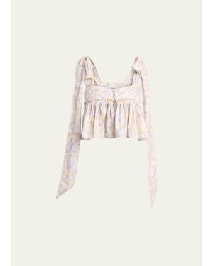 Chloé Painted Flowers Cotton Top - Natural