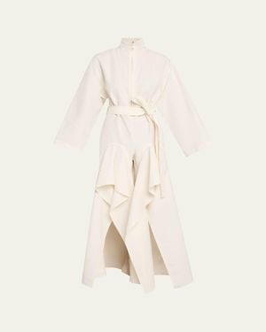 Alaïa Ruffle Slit Straight-Leg Zip Jumpsuit - Natural