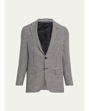 Kiton Check Cashmere-Linen Sport Coat - Gray