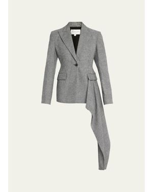 Michael Kors Glen Plaid Asymmetric Drape Single-Breasted Jacket - Gray