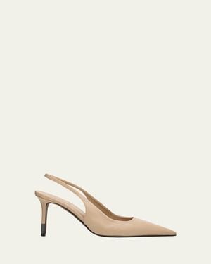 Brunello Cucinelli Leather Slingback Pumps With Monili Heel - Natural