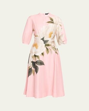Teri Jon Floral-Print Cotton Midi Shirtdress - Pink