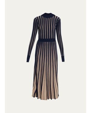Cara Cara Mariella Striped Pleated Merino Wool Maxi Dress - Blue