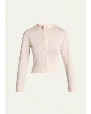 Courreges Buckle Crewneck Merino Wool Crop Cardigan - Natural