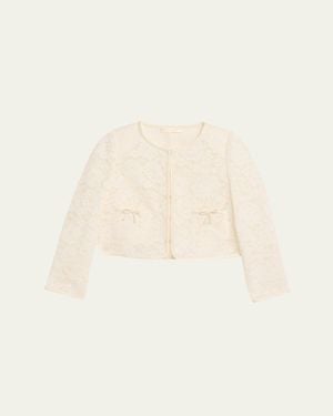 LoveShackFancy Junetta Floral Lace Cropped Jacket - Natural
