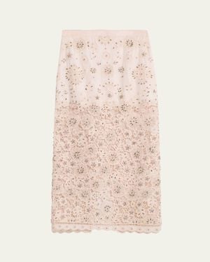 LoveShackFancy Reeves Embellished Floral Midi Skirt - Natural