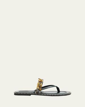 Dries Van Noten Sequined Leather Thong Sandals - Natural