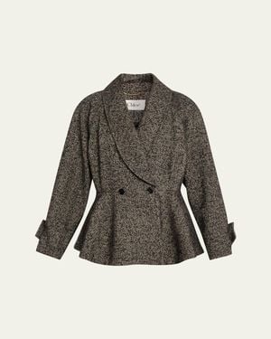 Chloé Double-Breasted Herringbone Oversized Peplum Coat - Gray