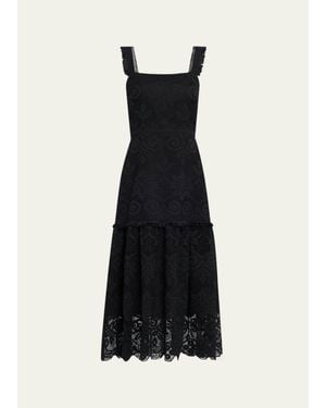 Kobi Halperin Mona Square-Neck Lace Midi Dress - Black