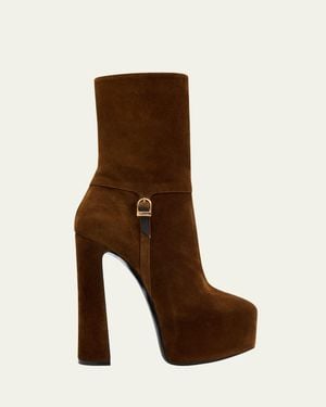 Saint Laurent Nico Platform Suede Booties - Brown