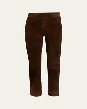 Vince Suede Split-Hem Cropped Pant - Brown