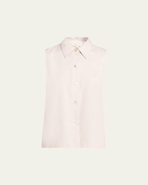Vince Sleeveless Buttoned Poplin Top - Natural