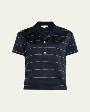 Vince Stripe Knit Collar Polo Shirt - Blue
