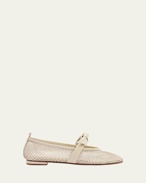 Alexandre Birman Clarita Bow Fishnet Ballerina Flats - Natural