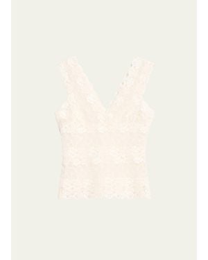 Natori V-Neck Floral Lace Tank - Natural