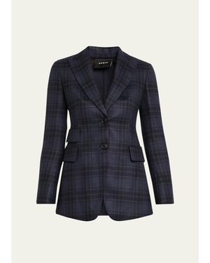 Akris Percival Check Wool Double-Face Single-Breasted Jacket - Blue