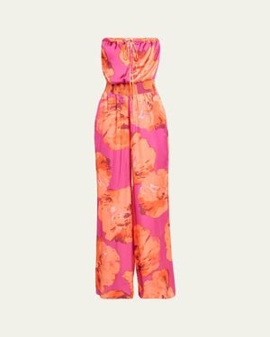 Ramy Brook Mindy Watercolor Bloom Strapless Wide-Leg Jumpsuit - Pink