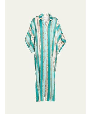 La Blanca Wrena Belt Striped Maxi Shirtdress Coverup - Blue