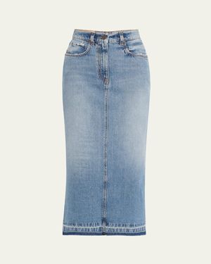 Fortela Long Back Slit Denim Skirt - Blue